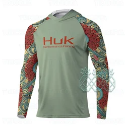 HUK Fishing Apparel Men's Long Sleeve Fishing T-Shirts UV Sun Protection Breathable Anti Mosquito Hooded Angling Clothing Tops