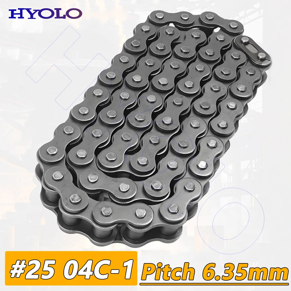 #25 Roller Chain 04C-1 Carbon Steel Chains Pitch 1/4 Inch 6.35mm Connecting/Offset Links Full/Half Buckle for Bycicles Scooter