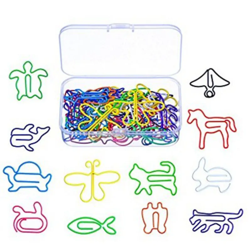 12 Animal Shapes 60 Paper Clips Box Set Cute Cat Rabbit Turtle Butterfly Paper Clips Metal Paper Clip Creative Office Stationery