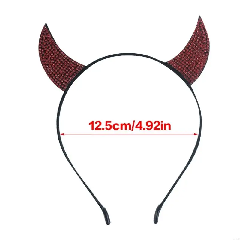 270D Headdress Halloween Headwear Rhinestones Crystal for Stall Market Shining Devil Horns Halloween Headpiece