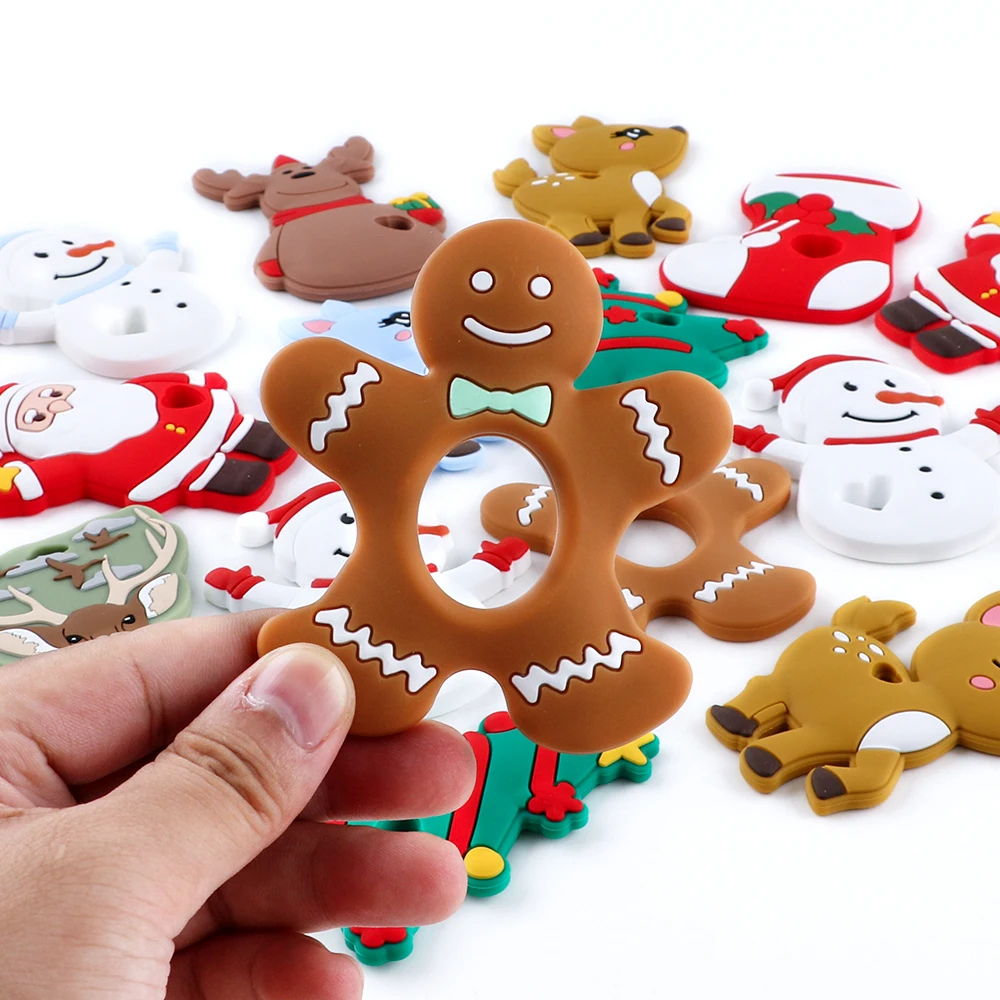 DIY 쥬얼리 목걸이 펜던트 등을위한 1pcs 만화 크리스마스 스타일 동물 실리콘 펜던트 수제 액세서리