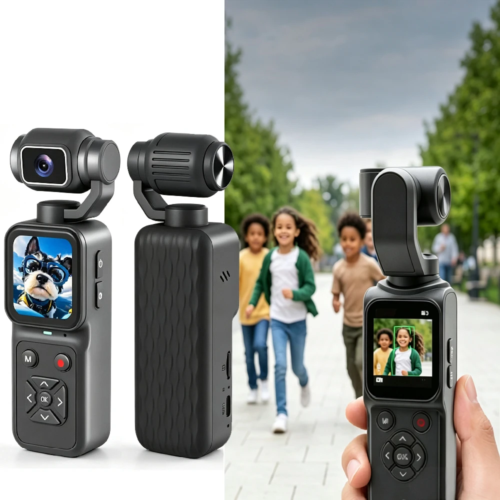 4K Action Camera 180° Face Tracking Gimbal Stabilizer 64G/128G Touch Screen 48MP Pocket Digital Camera WiFi Sports Cam