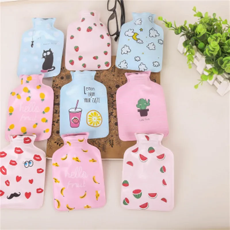 Winter pvc hot water bottle for girls with mini warm water bag to warm handbag cartoon hand warmer