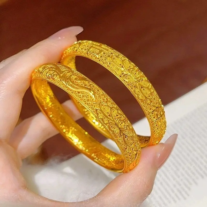 

Изящный ажурный браслет из чистого золота с узором «Хвост Феникса» для женщин, 24-каратное золото AU999, теплый блеск и превосходная текстура