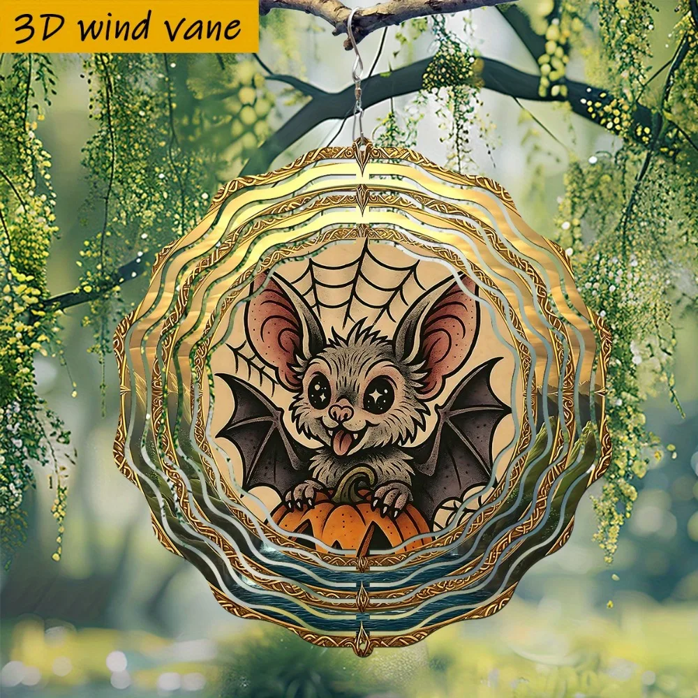 CIFBUY Metal 3D Wind Spinner Bat Wind Chime Spinning Outdoor Porch Decor Hanging Ornament with Bell Sound