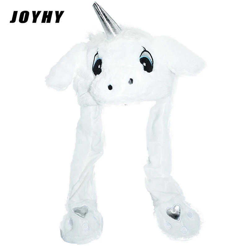 

JOYHY Ear Moving Cute Soft Plush White Unicorn Animal Hats with Paws for Kids Boys Girls Adults Halloween Costume Beanie Caps