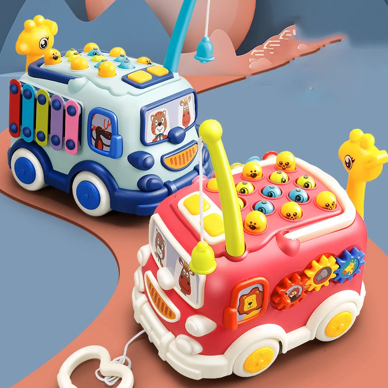 Baby Musical Bus Toy 0 12 13 24 Months Toddler Multifunction Car Fishing Play Piano Music Lights Early Educational Toy 1-3 Year