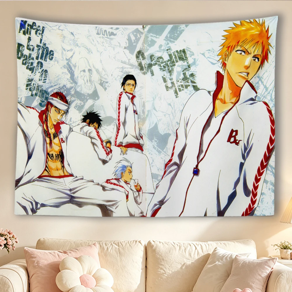 Bleach Anime Tapestry Wall Hanging, Ichigo Character Group Print Wall Cloth, Bedroom Dorm Background Decor, Home Art Poster Fans