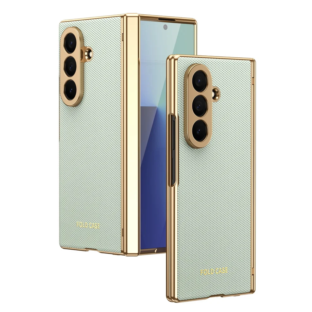 Electroplated Leather Phone Case For Samsung Galaxy Z Fold 8 Ultra Fold 7 6 5 4 Hinge Protective Glass Screen Protector Cover