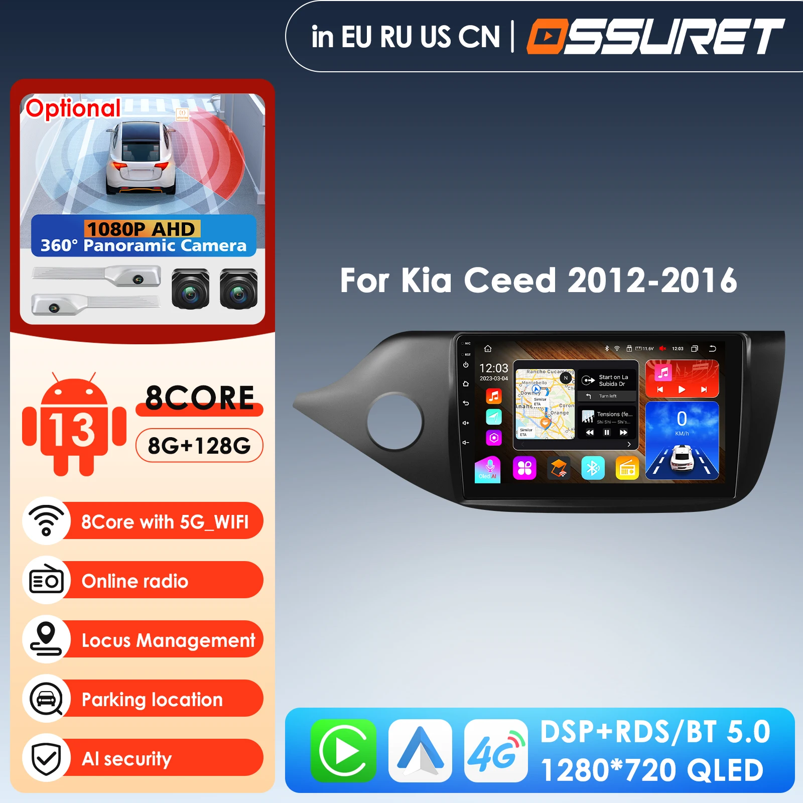 

9 Inch Carplay 4G 2 Din Android 13 Car Radio for KIA Cee'd JD 2012 - 2016 CEED Sportswagon Multimedia Video Player GPS DSP WIFI