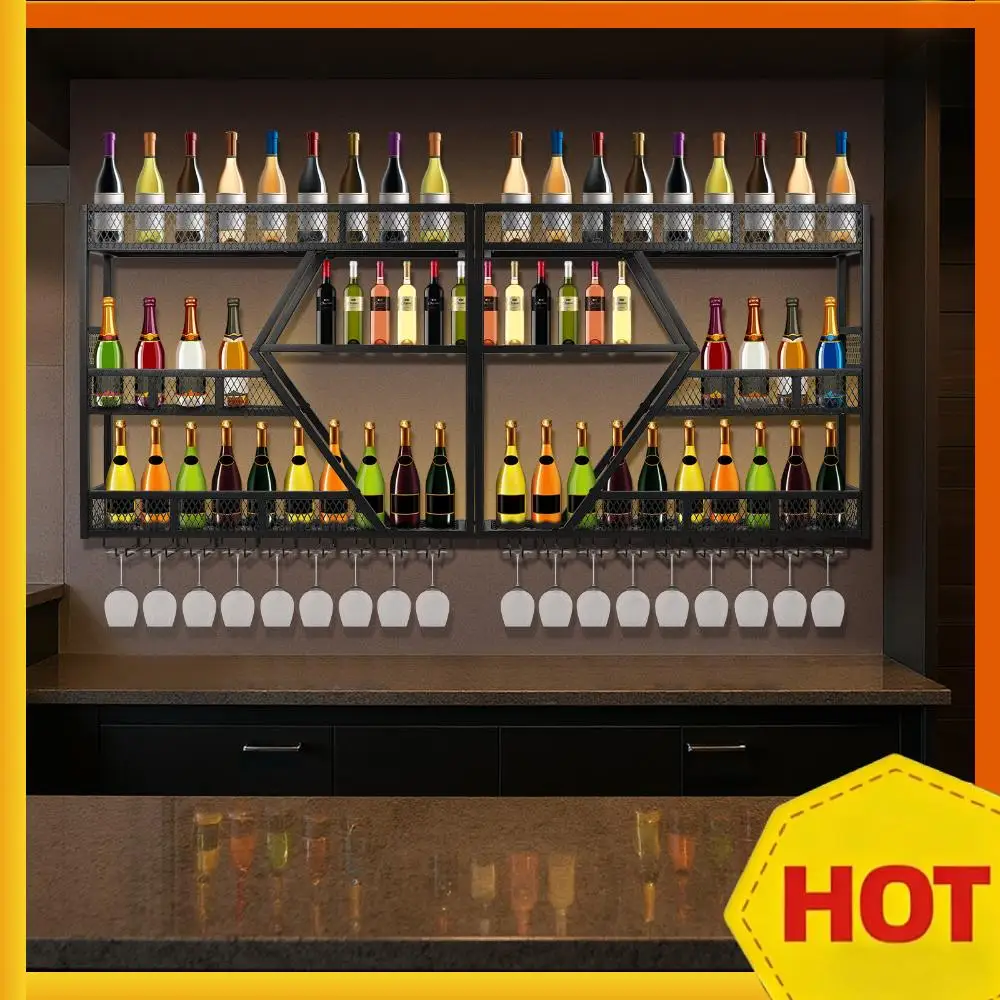 

Wall Mounted Bar Shelf 3-Tier Liquor Bottle Display Shelf Metal with Glass Holder for Home Kitchen Dining Room Coffee Shop Black