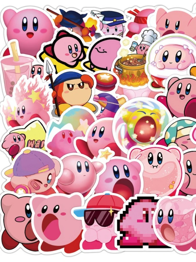 64pcs Star Kirby Sticker Cartoon Anime Water Cup Hand Account Material Cute Mobile Phone Shell Sticker