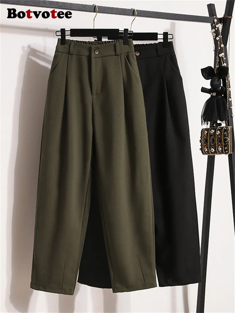 

Botvotee Женские зауженные классические брюки - костюмы-шаровары с наклонными карманами, эластичной резинкой на талии, офисные повседневные шикарные широкие манжеты до щиколотки