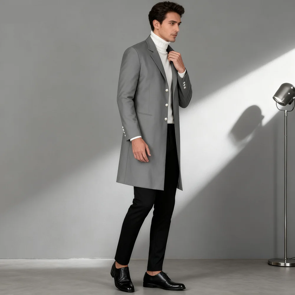 

2pcs Blue Formal Wedding Groomsmen Suit Unique Collar Single Breasted Long Blazer And Pants Slim Fit Men's Wear for Ceremony