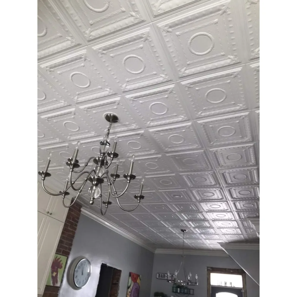 Plafon R37 Ivy Leaves Foam Glue-up Ceiling Tile (128 sq. ft./Kotak), Paket isi 48, Putih Polos