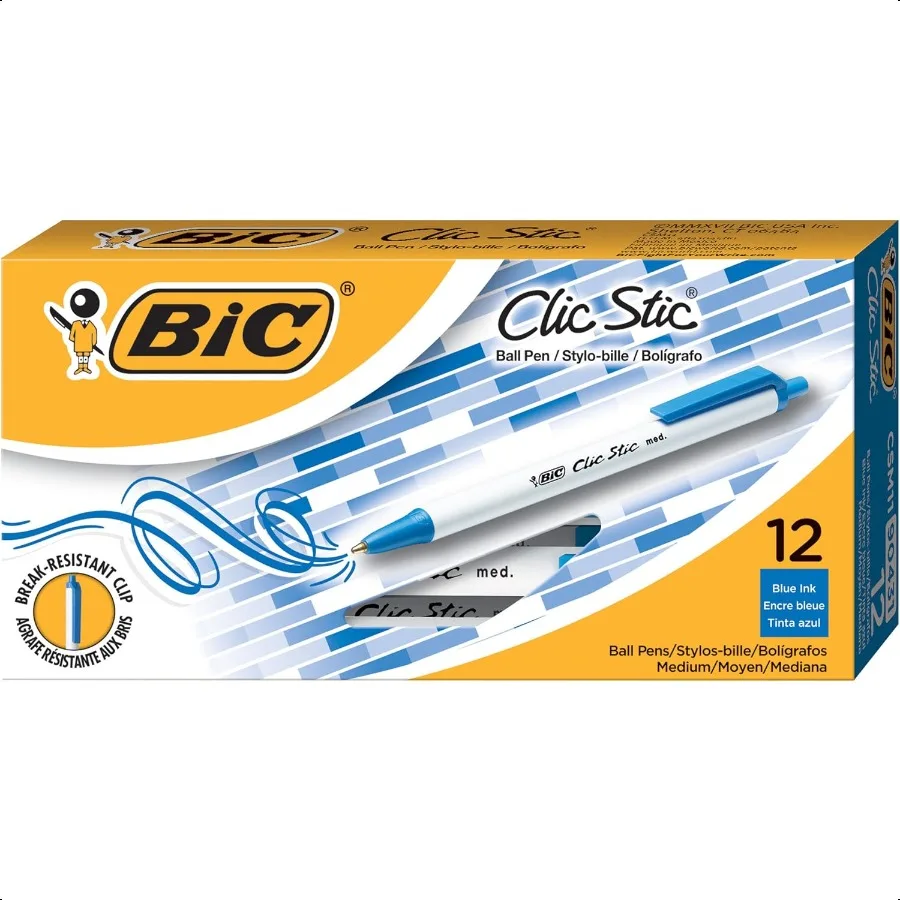 

Выдвижные шариковые ручки Clic Stic Blue, средняя точка, 1,0 мм, упаковка из 12 шт., дизайн с круглым корпусом для удобного письма
