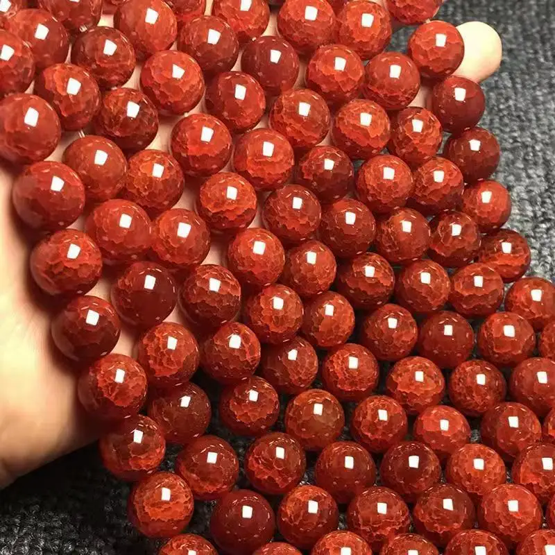 Natural Red Jade Bracelet Men Women Fine Jewelry Genuine Red Cracked Dragon Scale Agate Beads Elastic Beaded Bracelets Bangles