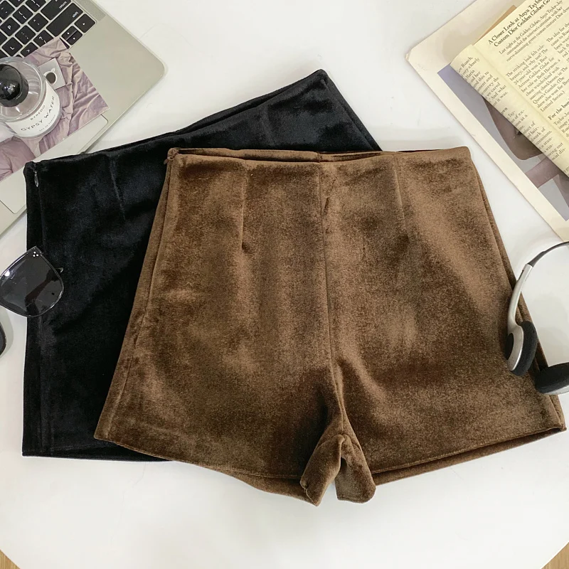

Модные бархатные шорты-кюлоты с высокой талией для женщин, осенне-зимняя корейская верхняя одежда больших размеров, стройнящие