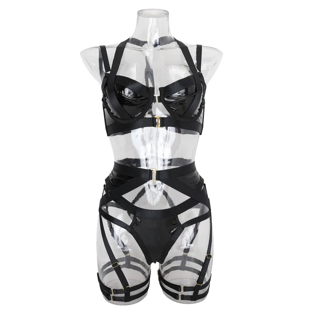 مثير الصيف بو الجلود الملابس الداخلية مجموعة Clex حزام شنقا Ne أربع قطع مجموعة منخفضة الخصر ort السراويل البوليستر النسيج #5