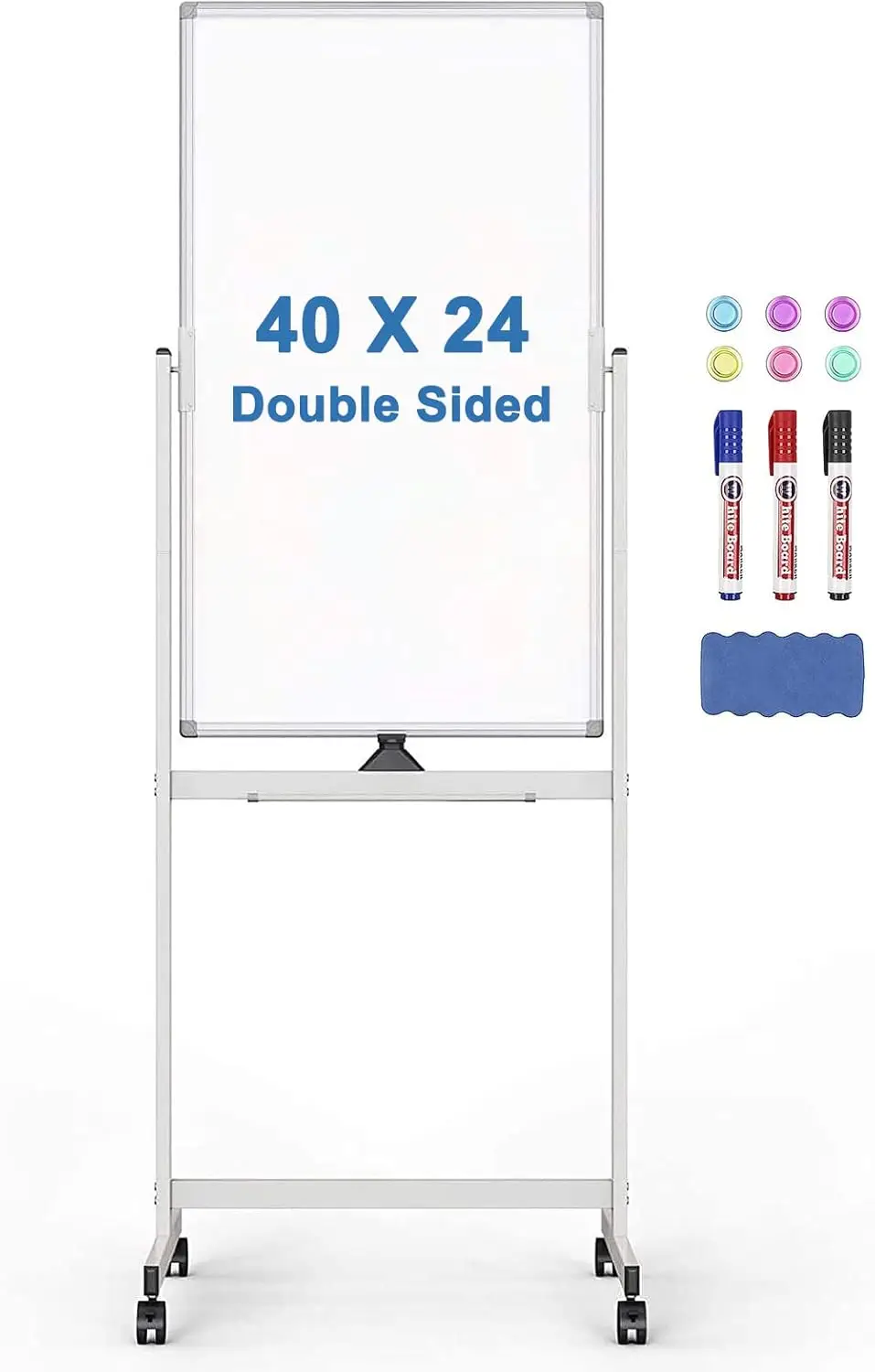 

Магнитная мобильная доска для записей 40x24 дюйма, двусторонняя, с подставкой и колесиками для дома, офиса, класса