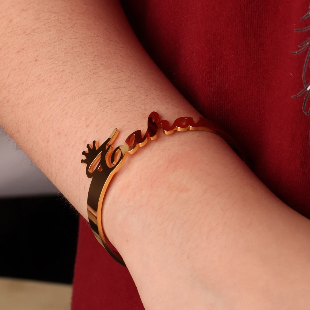 Personalisierter Namensarmreif für Frauen, offene Armbänder aus Edelstahl, Mädchenschmuck, personalisiertes Doppelname-Paar-Armband, Weihnachtsgeschenke – Detail 17
