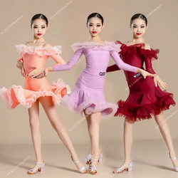Rumba Tango Samba Latin Dance Dress Girls Competition Ballroom Dance Dresses Kids Latin Dance Clothes Child Performance Costumes