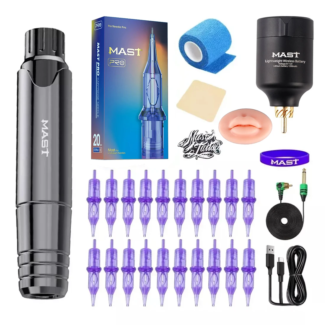 Mast P10 Complete Tattoo Kit Permanente Make-up Tattoo Machine Pen Set Voeding Mast PRO Cartridge voor Tattoo Artiesten