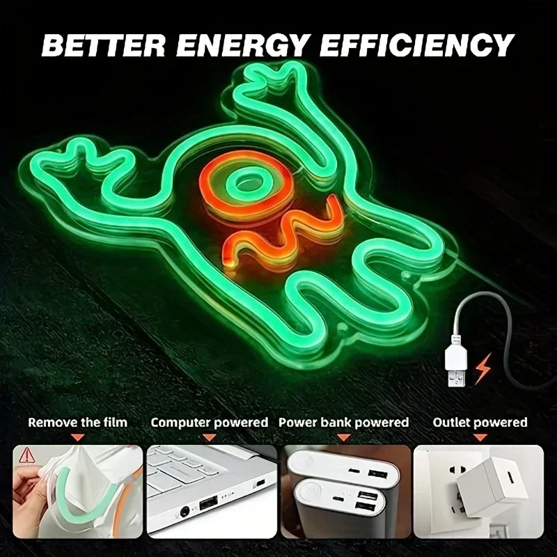 Interessante Ghost LED Neon Sign for Wall Decoration, Green Manholos, Dimmable Switch, Bedroom Light, Crianças