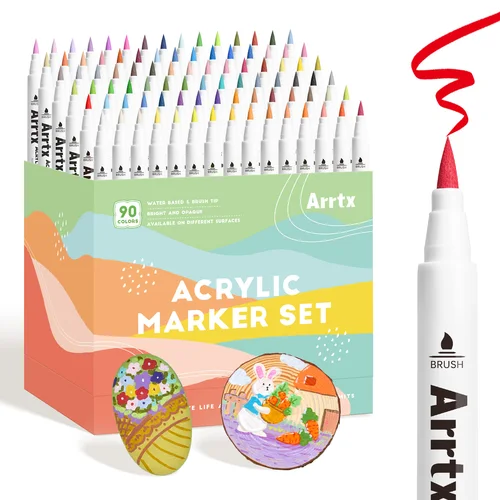 Arrtx 90 colores bolígrafos de pintura acrílica, rotuladores de pintura, para artistas adultos libro para colorear-punta de pincel para manualidades DIY haciendo 90B