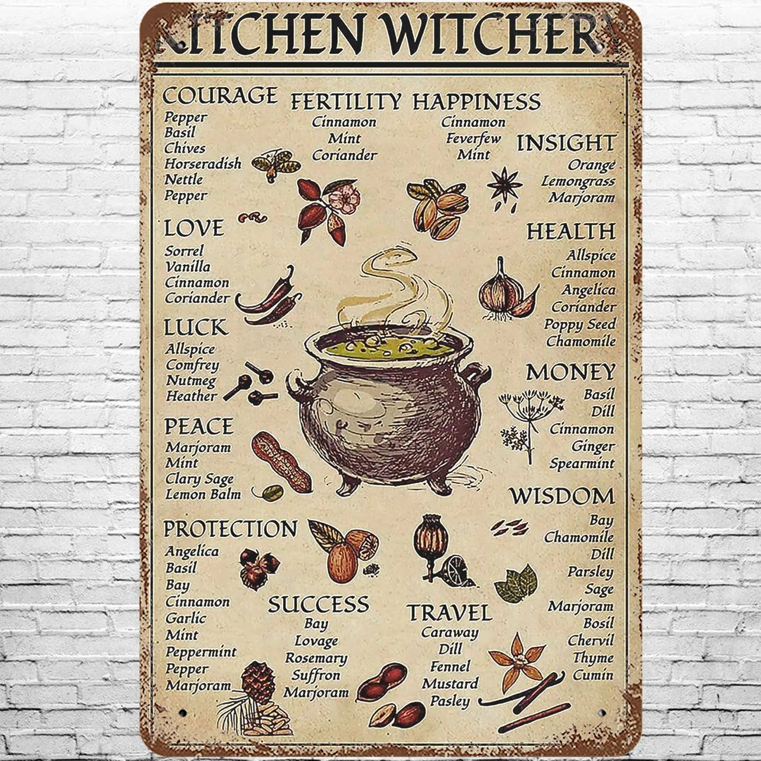 Witchy Spice And Cooking Dried Herbs Witchcraft Witch Vintage Metal tin Sign Art Plaque Wall Decor Look Funny Gifts for Home Kit