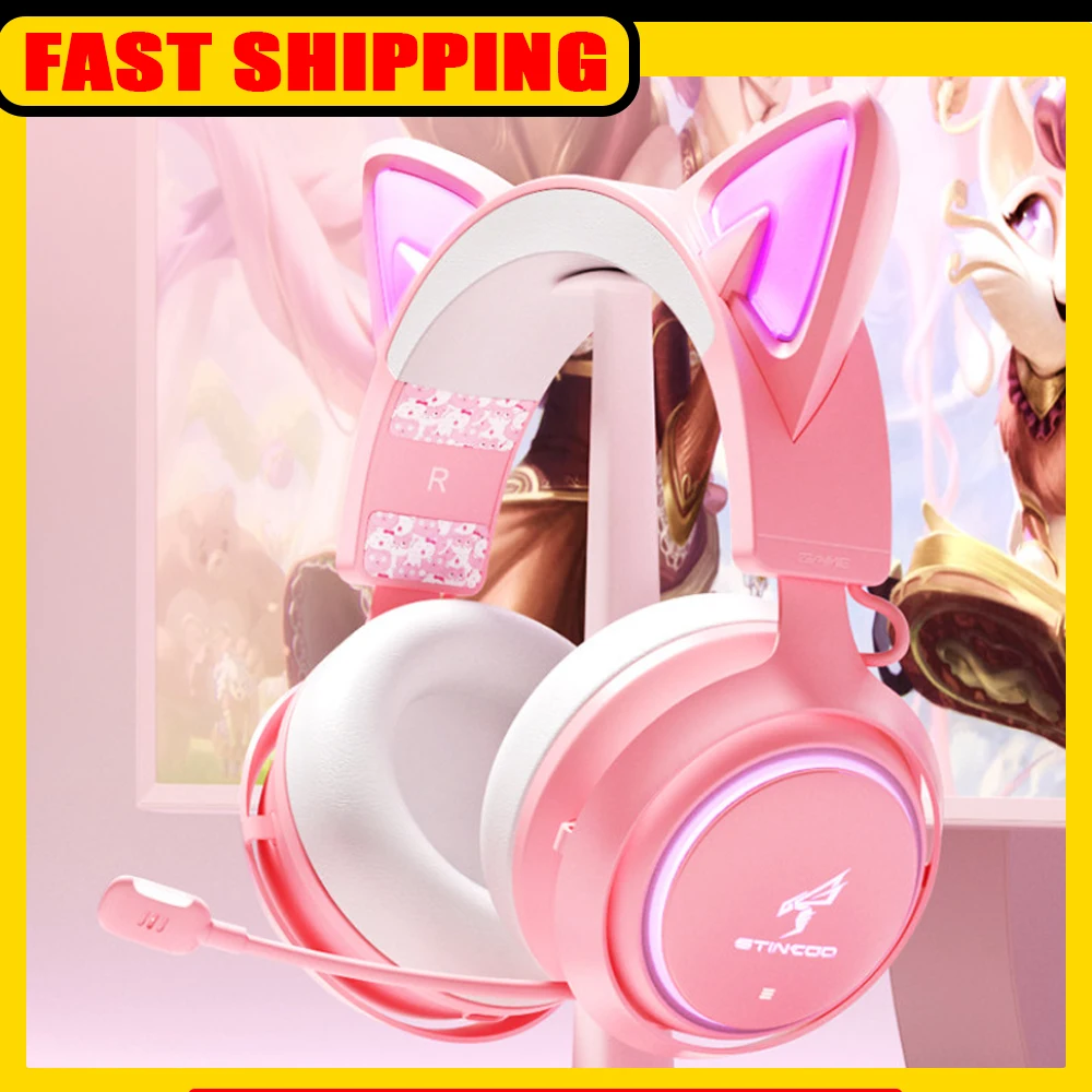 

Somic GS510 геймерские наушники с микрофоном кошачьи уши RGB свет красочная милая гарнитура с шумоподавлением игровые наушники для девочек Gif