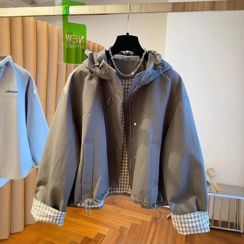 Chubby Girl Plus-size Korean-style Hooded Windbreaker Spring Autumn Collection High-end Niche Design Workwear Windproof Jacket