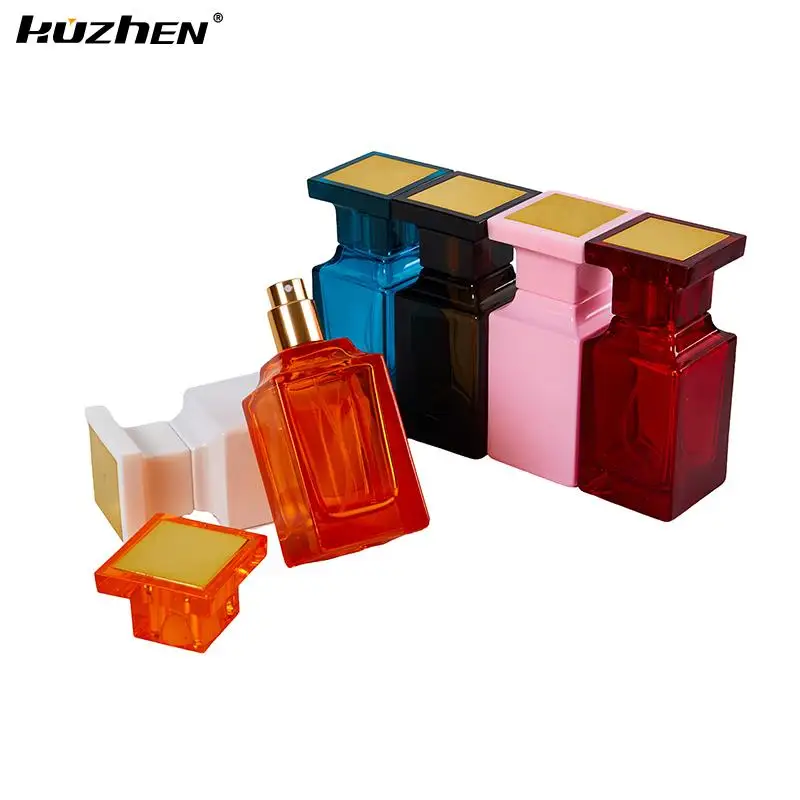 1Pcs 50ml Glass Refillable Spiral Thick Bottom Square Glass Atomizer Perfume Bottle Cosmetic Empty Spray Bottle Container