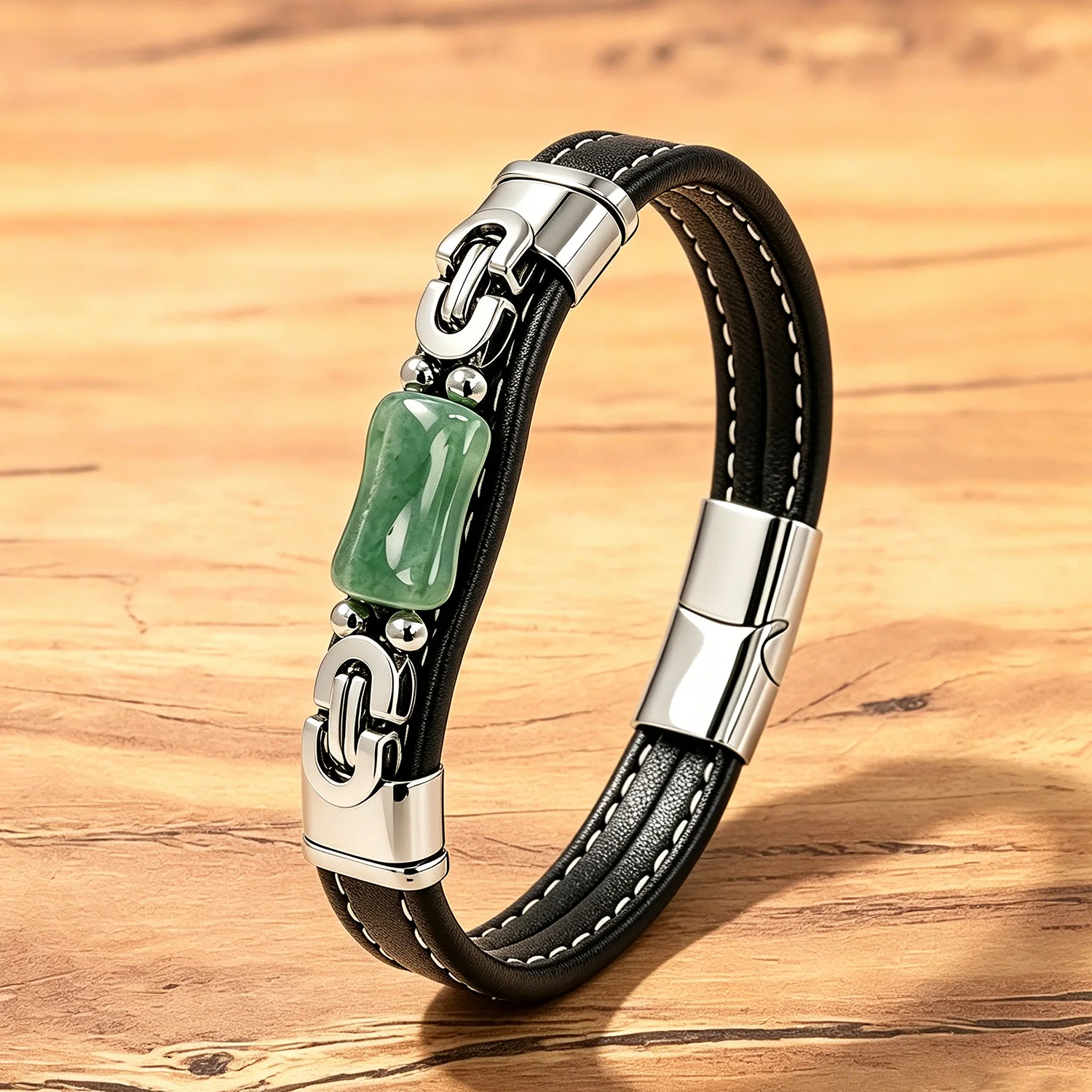 Vintage Punk Rock Leather Bracelet for Men, 8 Style Natural Stone Bead, Biker Casual Daily Wear Mens Jewelry