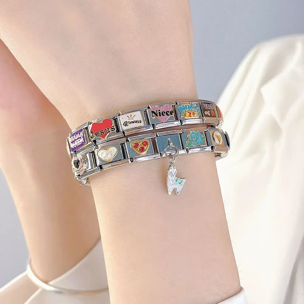Hapiship Romantic Rainbow color Heart Flower Wing Italian Charm Links Fit 9mm Stainless Steel Bracelet Jewelry DIY Making DJ481 image 2