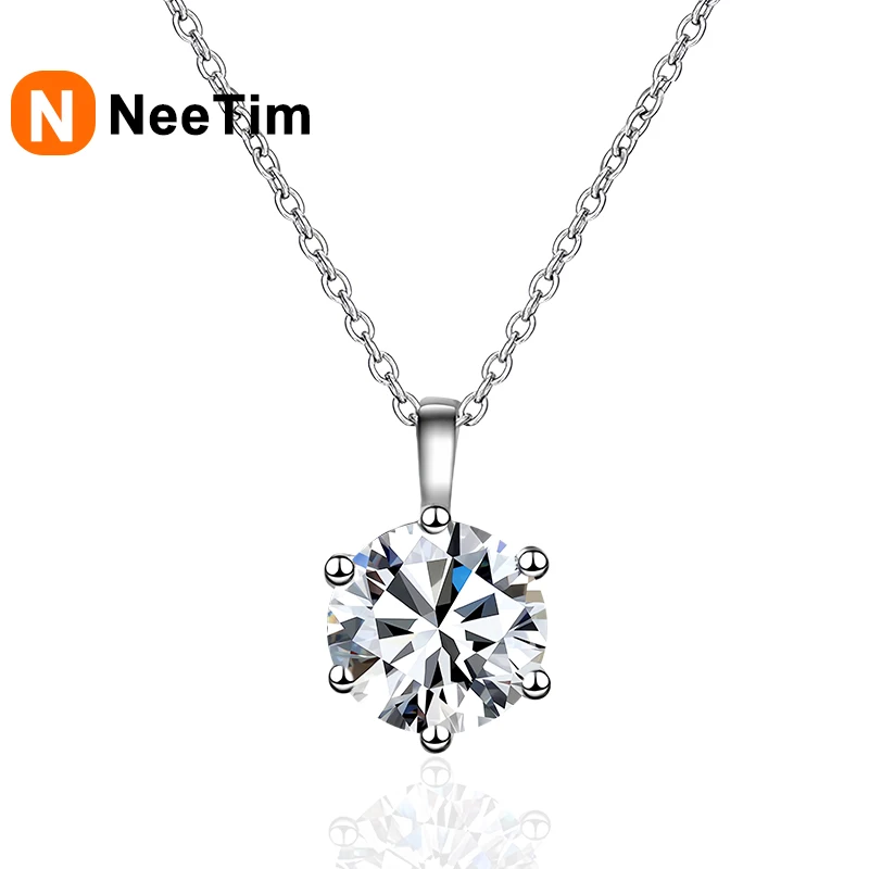 NeeTim 2.0ct VVS1 D Color Moissanite Necklace 925 Soild Sterling Sliver Chain with Certificate Fine Jewelry for Woman