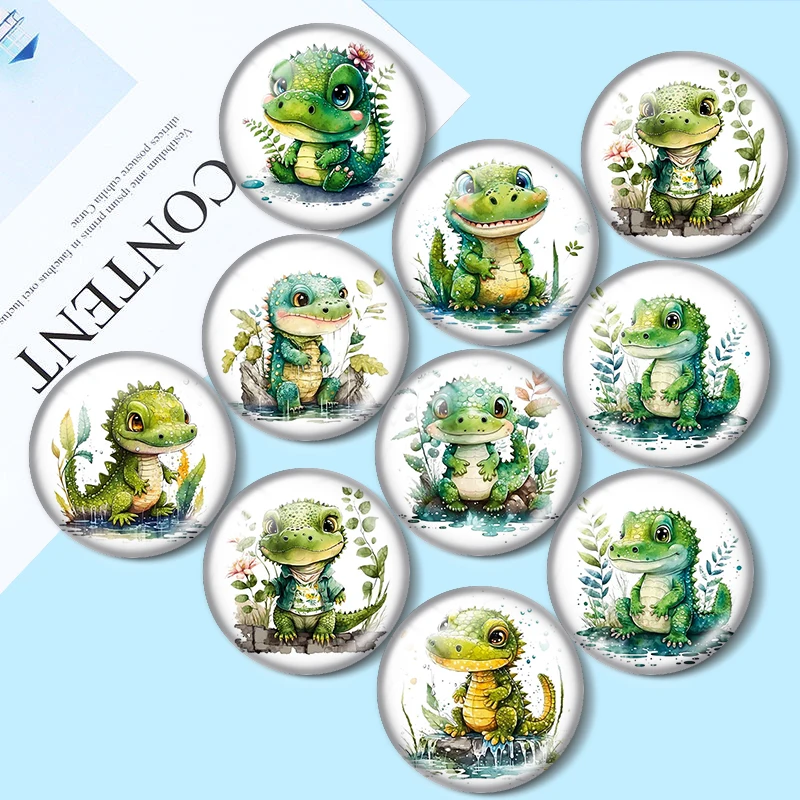 

Cute Baby Crocodile Art 10pcs 12mm/18mm/20mm/25mm Round photo glass cabochon demo flat back Making findings