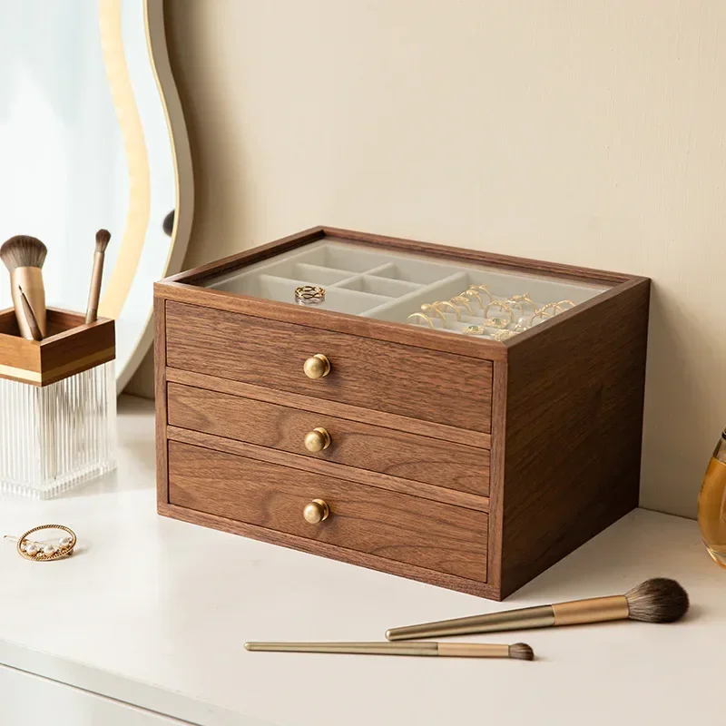 Jewelry box Storage box Solid wood high-end exquisite hand jewelry Earrings Necklace Wedding gift Multi-layer drawer