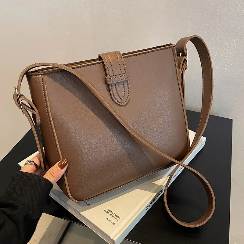 High Quality Textured Bucket Bags Spring Summer Fashionable Pu Leather Solid Color One Shoulder Pack Casual Crossbody Bag