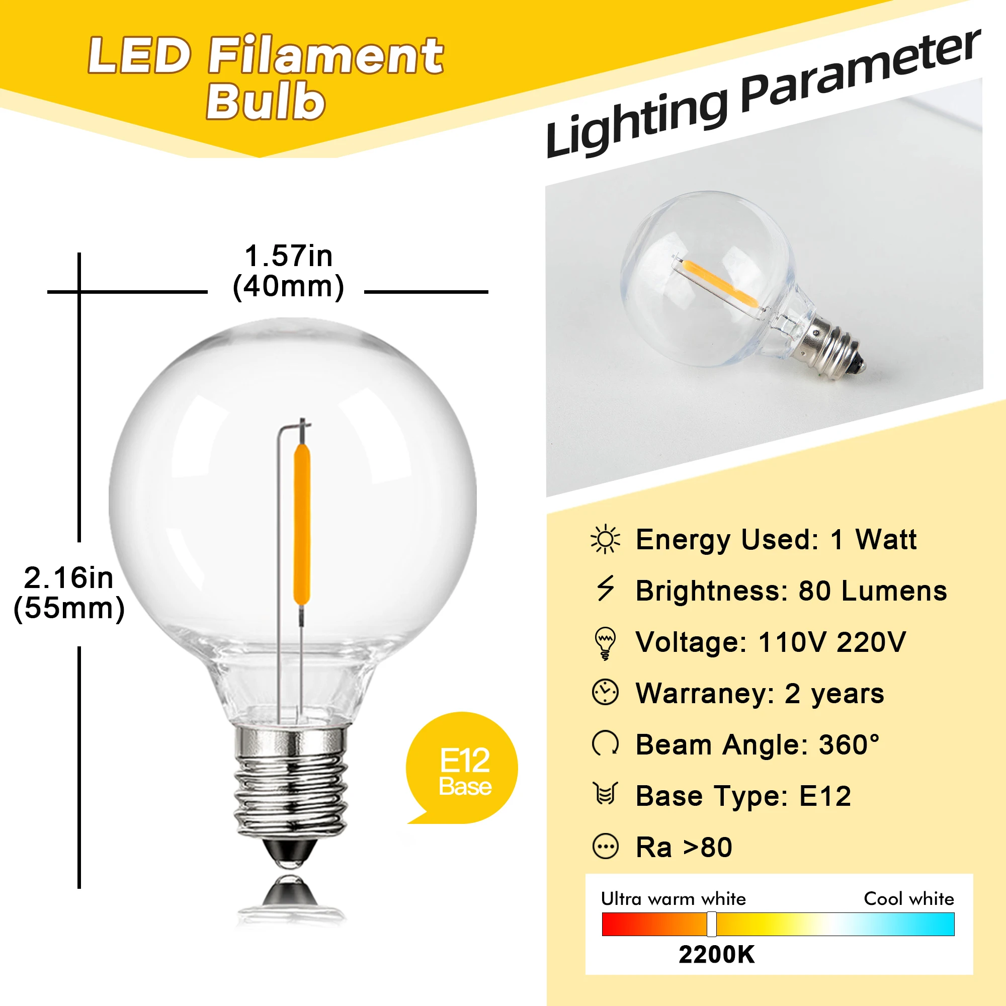 Imagem -02 - Pet Lâmpada Inquebrável E12 110v 220v Regulável Plástico à Prova Impermeável Água Led Globo ao ar Livre Luz da Corda Substituir Lâmpadas 50 Peças G40 1w