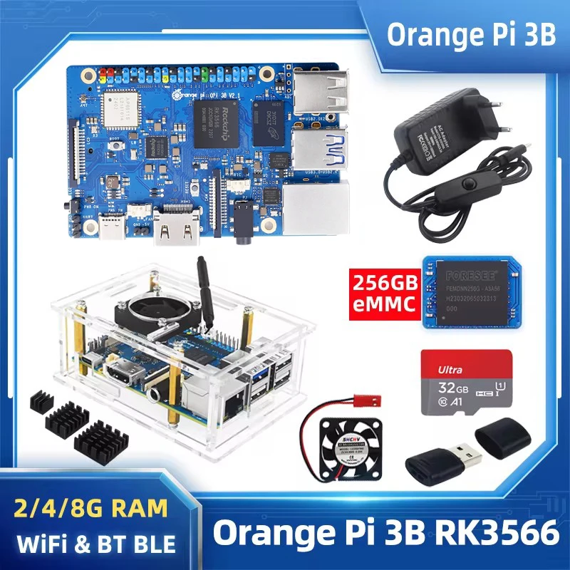 

Orange Pi 3B 2/4/8 GB RAM DDR4 RK3566 WiFi Bluetooth BLE SBC Optional 256GB EMMC TF Card Case Fan Heatsink Power Supply OPI 3B