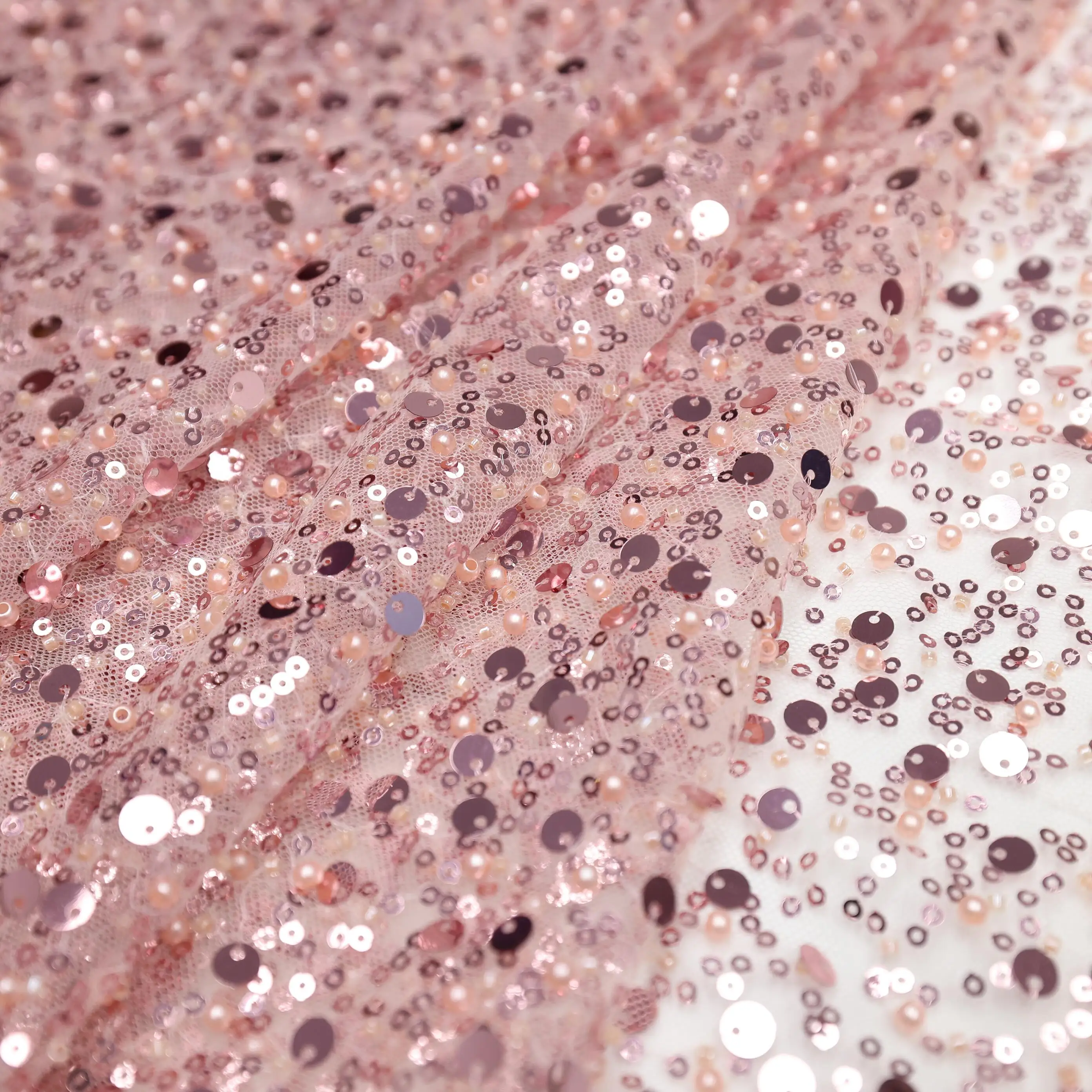 

Heavy Handmad Beaded and Sequin Embroidery Lace Art Deco Mesh Net Fabric for High-end Vintage Elegant Dress Flowing Dance Skirt