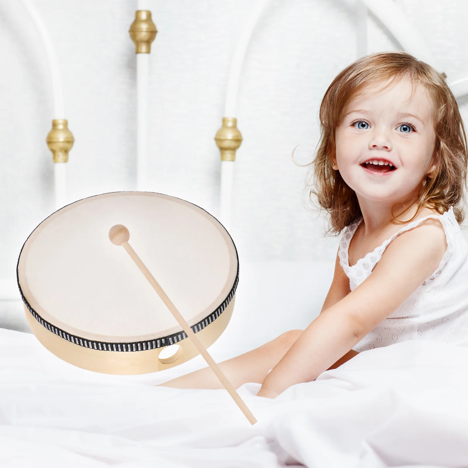 

6Pcs Kids Drum Hand Drum Set 6 8 10Inch Wood Frame Drums Drumsticks Percussion Instrument Musical Toys Tambourine