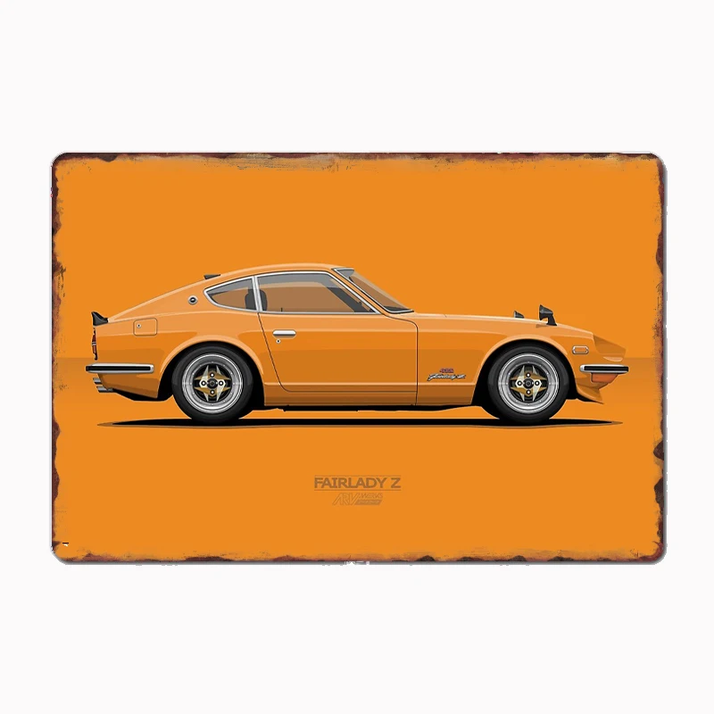 

Fairlady 240z Orange Race Car Racer Retro Metal Sign Poster Garage Indoor Room Decor Club Tin Home Wall Decor