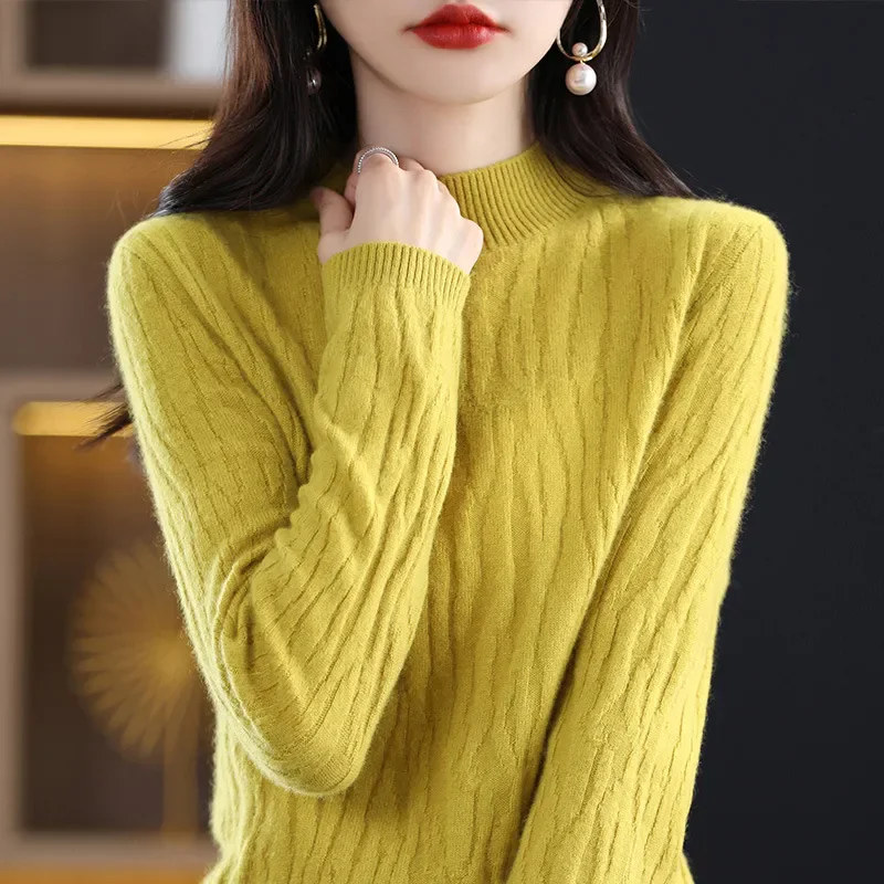 

Women Half High Collar Pullover Sweater Autumn Winter New Korean Fashion Long Sleeve Slim Warm Knitwear Jumper Ladies Tops T1488