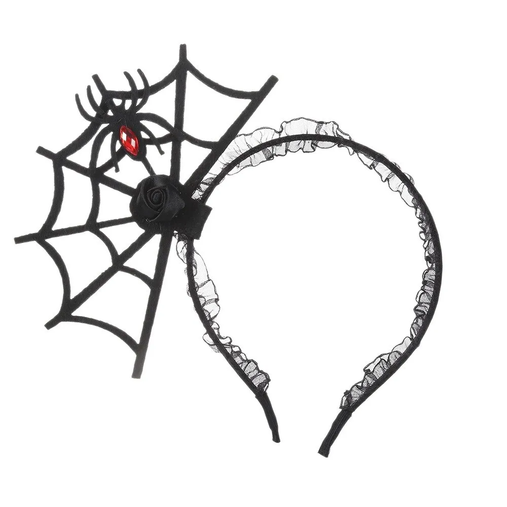 Gothic Style Halloween Spider Headband Spider Witch Head Hoop Halloween Party Hair Hoop Flowers Dark Black Style