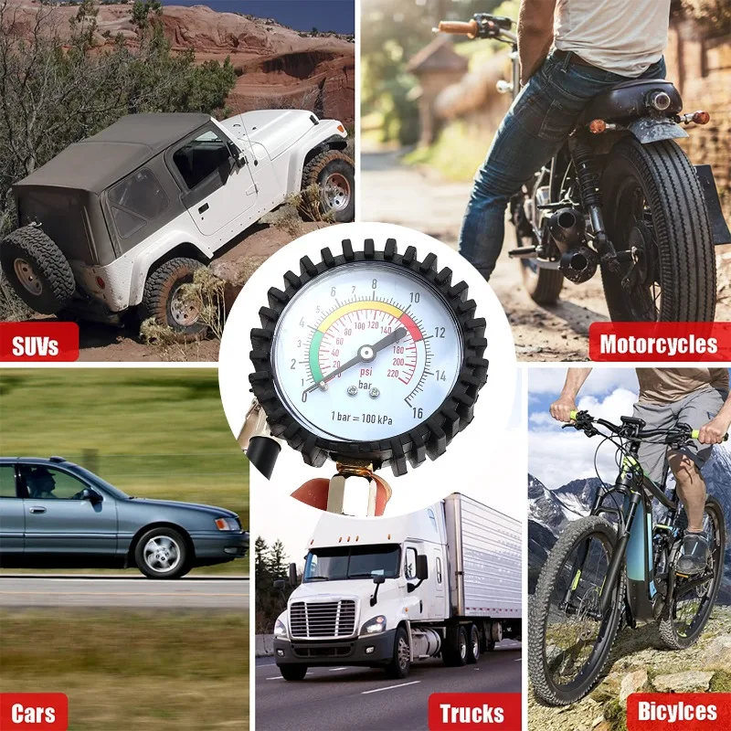 Monitor de pressão dos pneus testador multi-função carro motocicleta medidor de pressão dos pneus compressor de ar dial gauge inflator bomba ferramenta 45cm