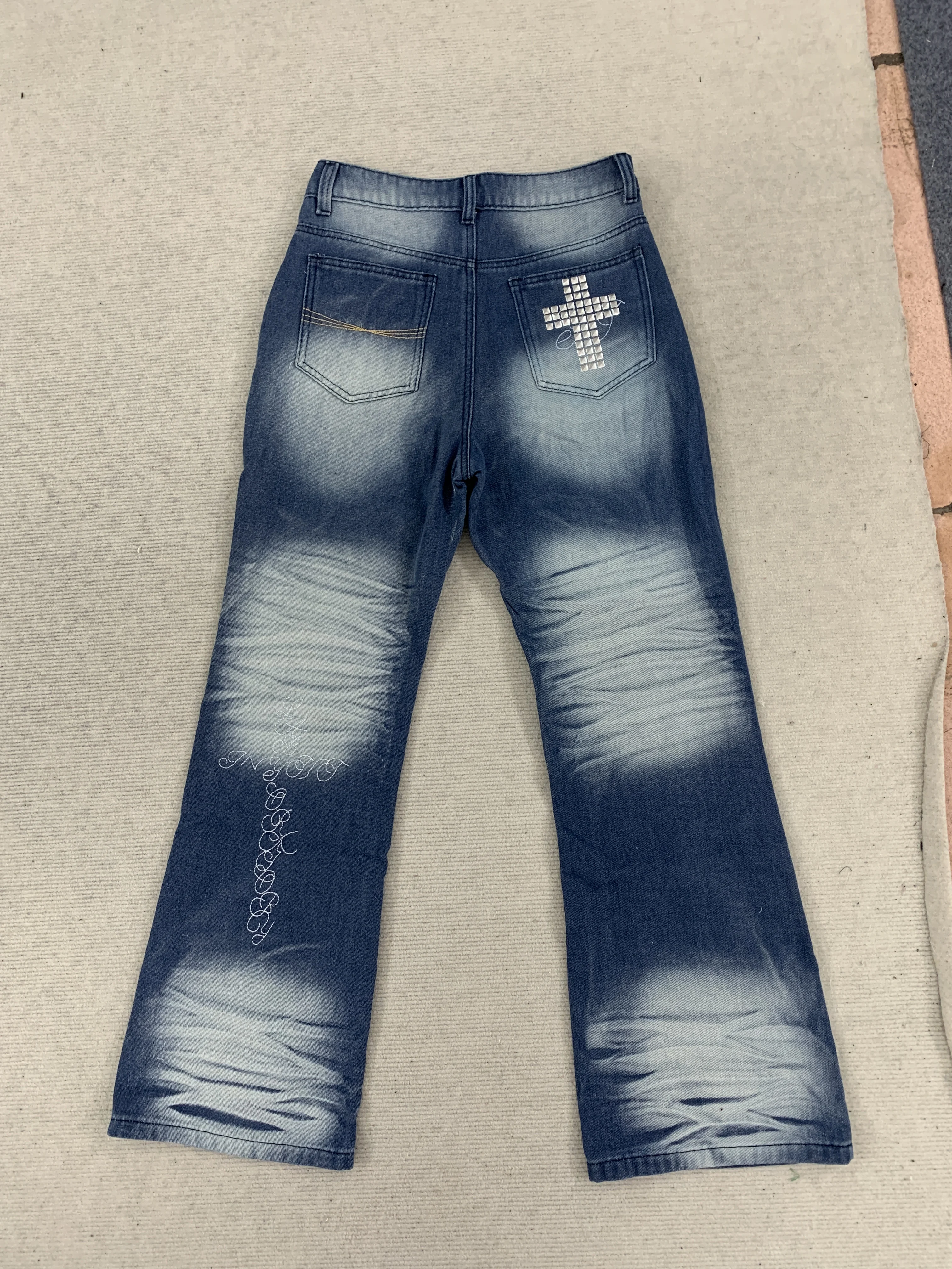Rhinestone-Decorated Women's Jeans Vintage 1990s High Street American Style Trendy Korean Harajuku Gothic Fashion