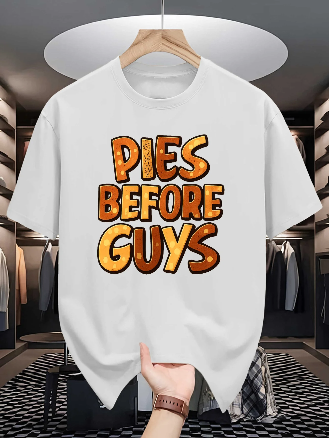 Mens Pies Before Guys Funny Slogan Graphic Tee Pie Theme Text Print O Neck Short Sleeve Cotton Tops For Food Lover Men