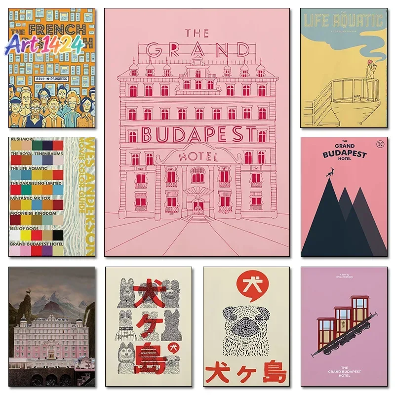 Wes Anderson Classic Movie Cover Poster The Grand Budapest Film Canvas Painting Print Minimalist Wall Home Decor Holiday Gifts